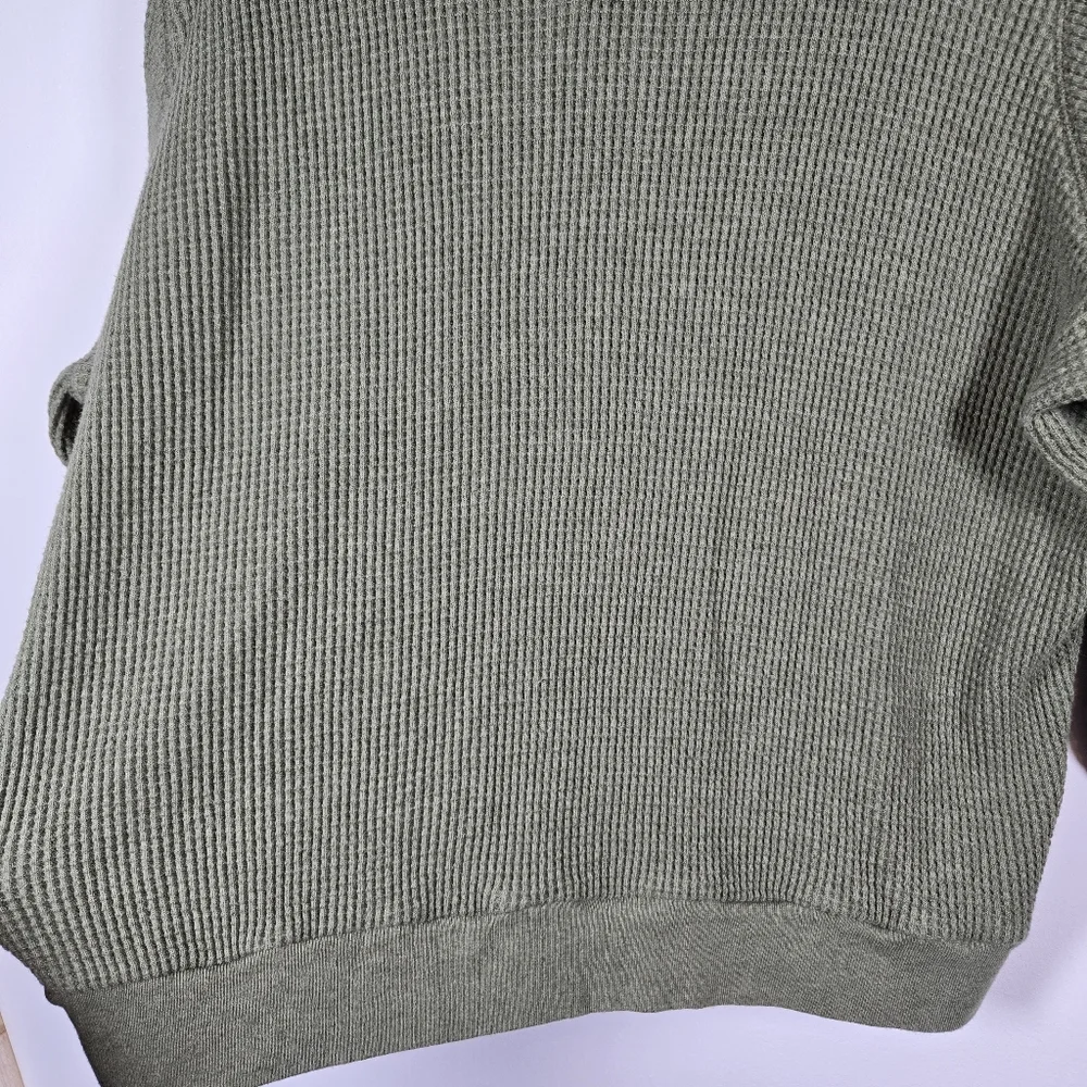 J. Crew Olive Green Waffle Knit Crew Neck Pullover Sweatshirt Top Size Large
